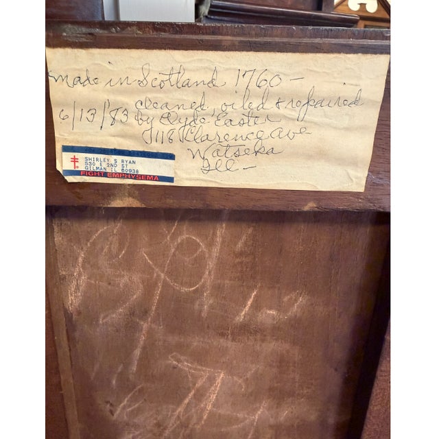 19th Century English Mahogany Inlaid Wide-Body Tall Case Clock With Hand-Painted Dial, Circa 1860–1870 For Sale - Image 14 of 17