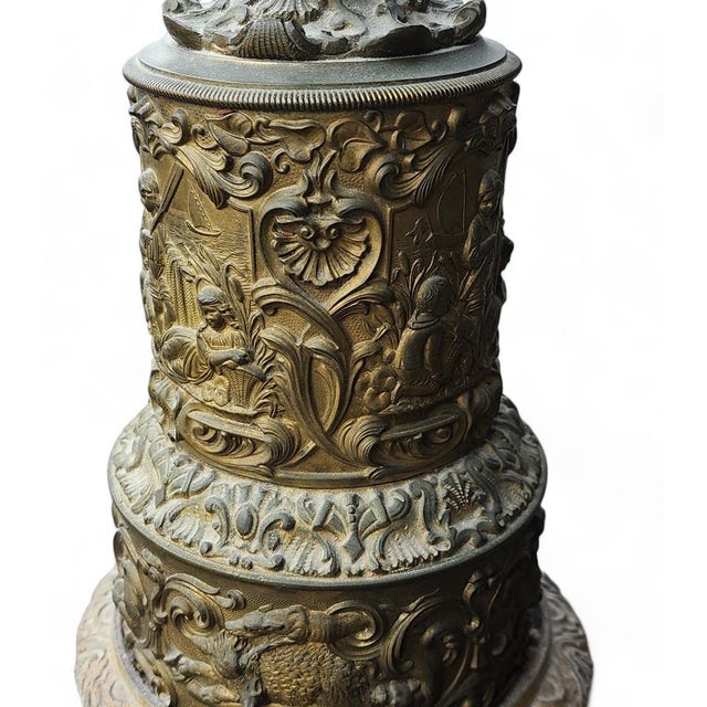 Fine Pair French Mid 19th Century Converted Brass Repoussé Moderator Oil Lamps C1860 For Sale In New York - Image 6 of 12