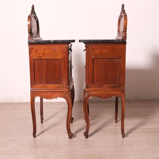 Louis XV Style Bedside Tables with Marble Tops, 1940s, Set of 2 For Sale - Image 14 of 18