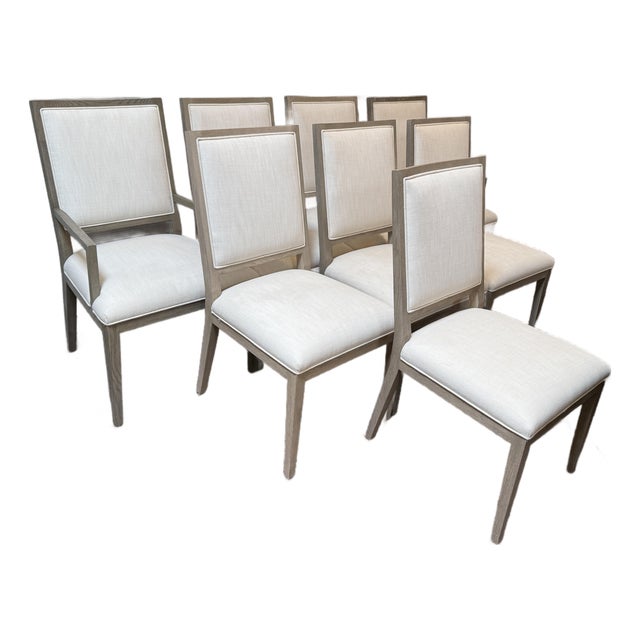 Van Thiel for Restoration Hardware Linen Dining Chairs, Set of Eight For Sale