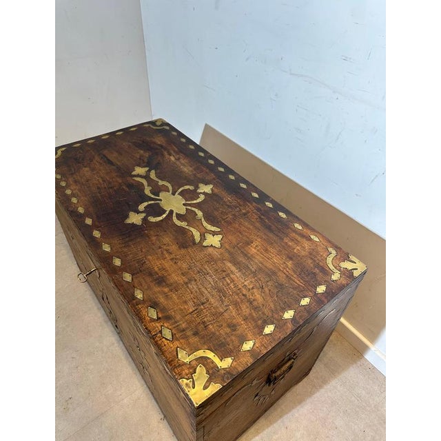 Brass-Mounted Wooden Chest For Sale - Image 3 of 5