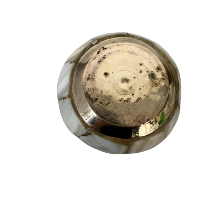 Metal Vintage Brass and Mother of Pearl Pear Trinket Box For Sale - Image 7 of 7