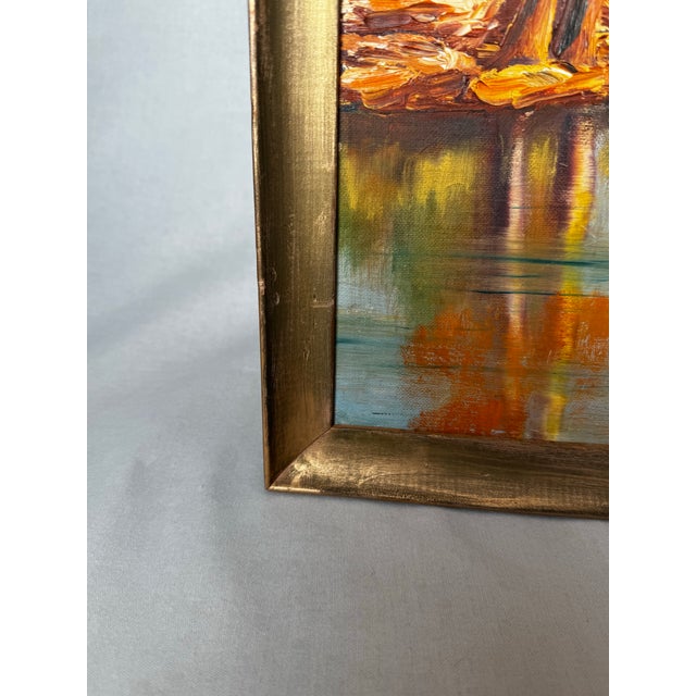 Orange Vintage Mid Century Impressionist Fall Landscape Original Oil Framed Painting For Sale - Image 8 of 14