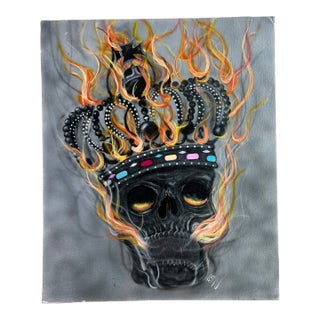 Acrylic Painting of a Skull With a Crown For Sale