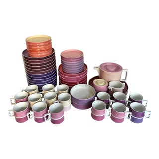 1970's Mid-Century Modern Arzberg Germany Chromatics Lavendelrot Plates, Mugs and Tea Set - 58 Pieces For Sale