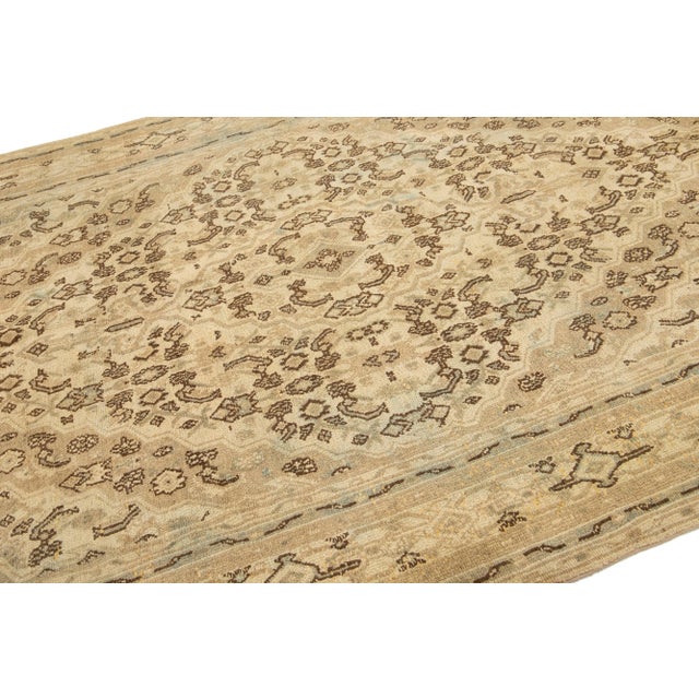 Persian Beige Vintage Hamadan Wool Rug Handmade With Allover Motif For Sale - Image 3 of 7