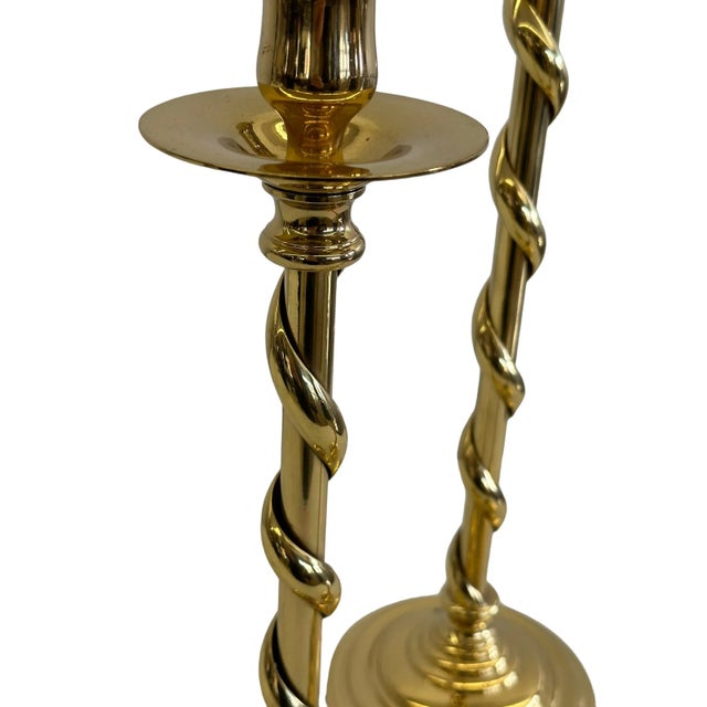 Mid 20th Century Set of Three Mid 20th Century Brass Barley Twist Candlesticks For Sale - Image 5 of 10