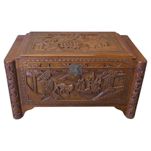 Art Deco Carved Camphor Wood Chest, 1920s For Sale - Image 10 of 10