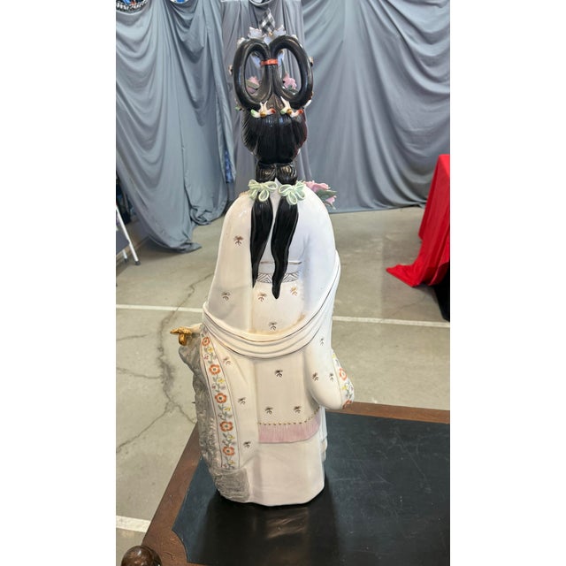 1940s Vintage Hand Painted Porcelain Japanese Geisha Statue 32in For Sale - Image 5 of 8