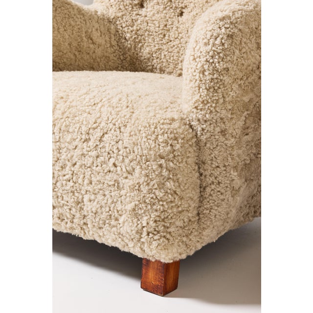 1940s Danish Modern Sheepskin Armchairs, a Pair, 1940's For Sale - Image 5 of 7