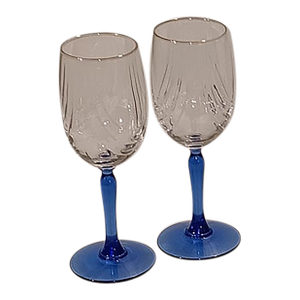 Vintage Lenox Blue Stem Crystal Wine Glasses With Dual Swag Draped and Gold Rim- Set of 2