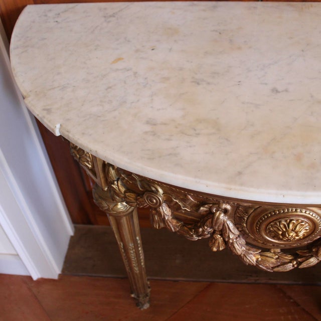 Italian Neoclassical Demilune Gilt Wood Console Table For Sale - Image 13 of 13