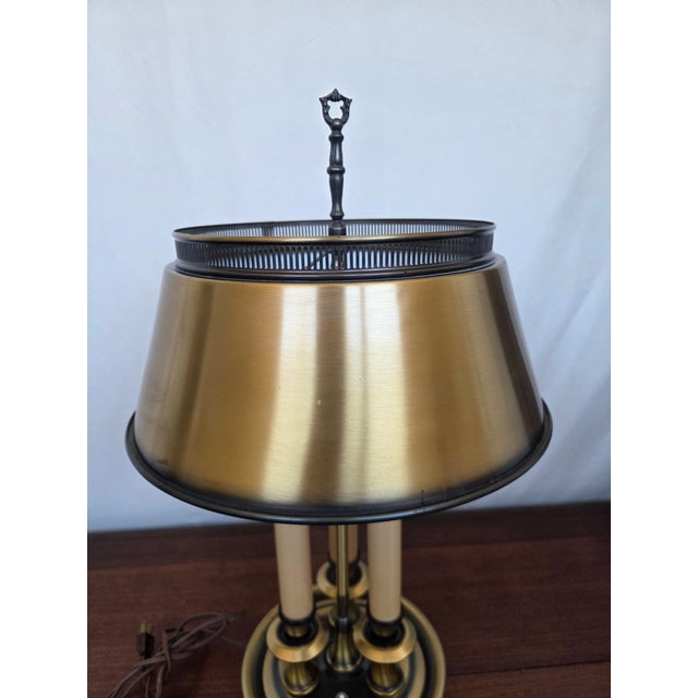 Vintage Neoclassical Brass Bouillotte Table Lamp W/ Metal Shade For Sale - Image 4 of 9