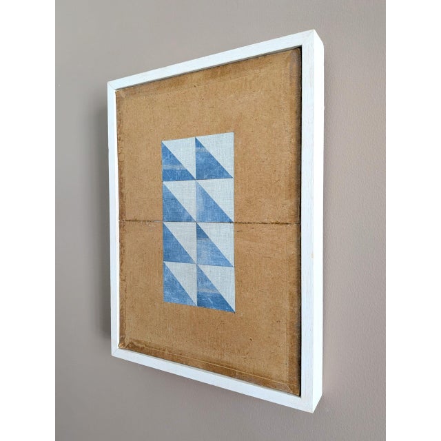 2020s 2026 Contemporary 'Geometric Collage in Blue Triangles' Original Mini Abstract Mixed Media Painting by British Artist Dave Boyd, Framed For Sale - Image 5 of 8