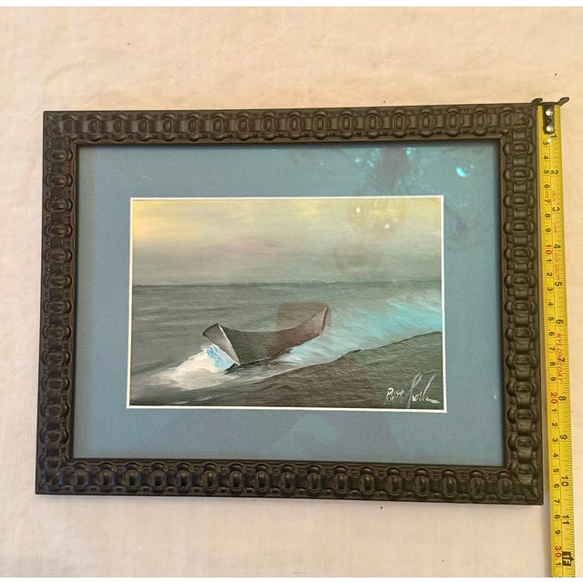 Contemporary Framed Oil on Board Seascape “Solidarity Boat” Artist Signed Ecuador For Sale - Image 10 of 12