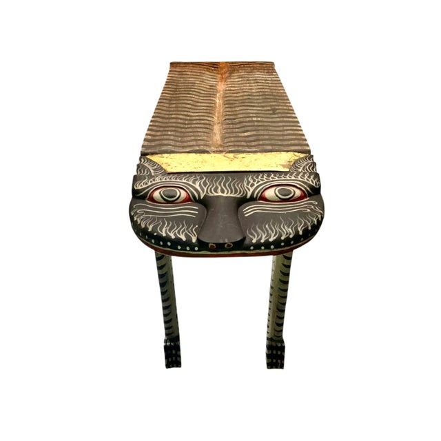 Late 20th Century Tibetan Tiger Console Table, Hand-Carved & Painted Wood, Safari, 59"w For Sale - Image 4 of 10