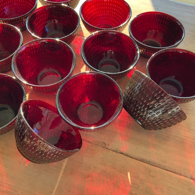 Vintage Deep Ruby Red Pebbled Glass Small Bowls- Set of 15 For Sale - Image 9 of 12