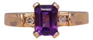 The Amethyst Radiance: Amethyst and Natural Diamond Ring in Yellow Gold