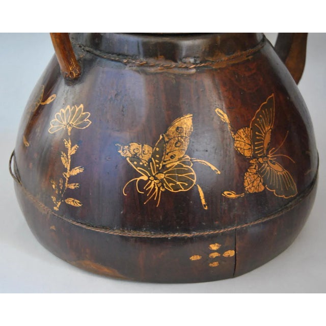 Wood Antique Gilt Inlay Rosewood Kettle or Teapot With Butterflies and Flowers, 19th Century For Sale - Image 7 of 13