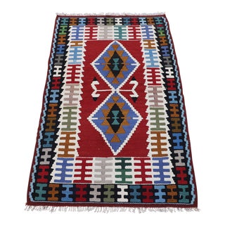 1970s Geometric Oushak Hand Knotted Luxury Wool Kilim Rug For Sale