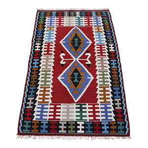 1970s Geometric Oushak Hand Knotted Luxury Wool Kilim Rug