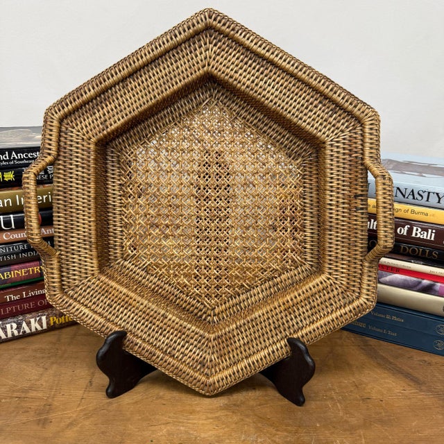 "About This Piece About This Piece This vintage set of rattan and bamboo trays combines natural texture with elegant...