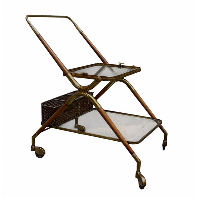 Wooden and Brass Bar Cart by Cesare Lacca, Italy, 1950s, in Good conditions. Designed 1950 to 1959 I have official proof...