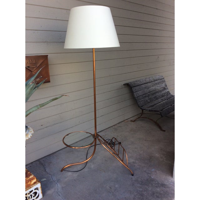 Mid 20th Century French Copper Floor Lamp Magazine Holder and Drinks