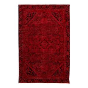 Vintage Turkish Overdyed Handmade Red Floral Wool Rug