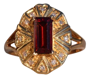 The Mount Darwin: Contemporary Garnet and Natural Diamond Ring in Yellow Gold