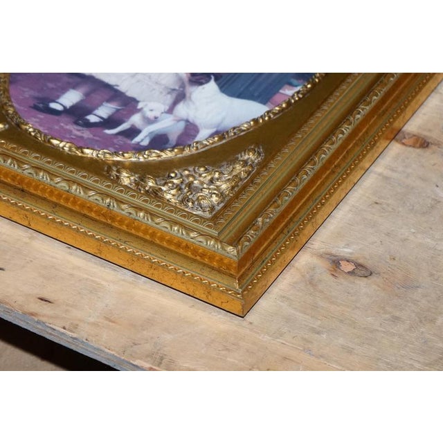 Gold Vintage Victorian Style Girl with Dog and Puppies Print in Gilt Frame For Sale - Image 8 of 10