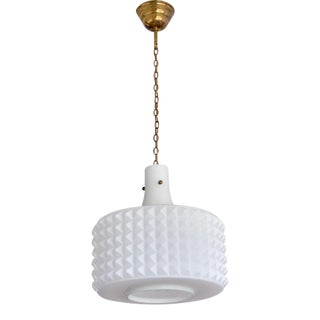 Swedish Modernist Studded Pendant Lamp in Opaline Glass from Orrefors, 1950s For Sale