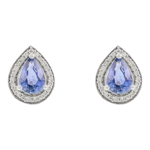 14k Teardrop Gemstone Stud Earrings - 2 Pieces