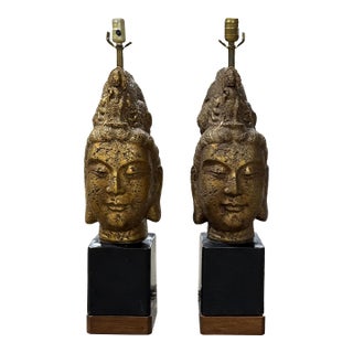1960s James Mont Style Buddha Head Lamps - a Pair For Sale