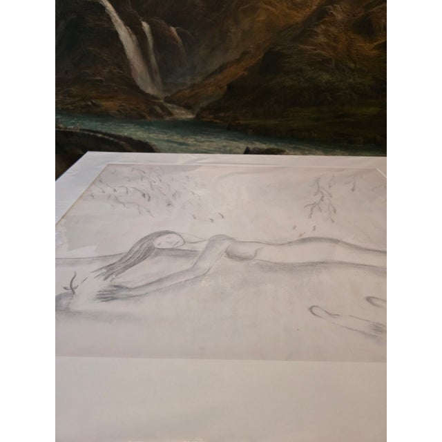 Mid Century Modern Girl at Beach Signed Drawing For Sale - Image 9 of 10