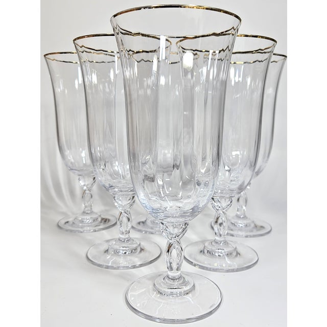 Metal Gold Rimmed Sculptural Iced Tea Goblets- Set of Six For Sale - Image 7 of 8