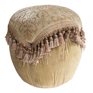 Vintage Pouf With Tassel Design, Extra Seating, Needs Upholstery For Sale