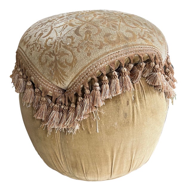 Vintage Pouf With Tassel Design, Extra Seating, Needs Upholstery For Sale