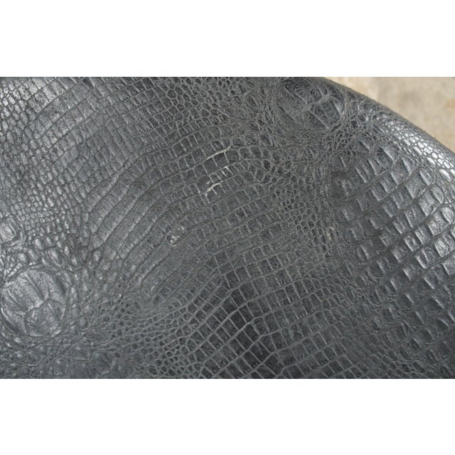 Chateau d'Ax Italian Black Faux Alligator Leather Ottoman Footstool Pouf For Sale - Image 4 of 10