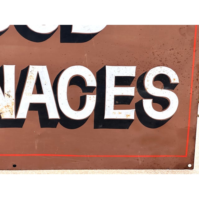 Hand Painted Advertising Metal Sign Wood Furnaces For Sale - Image 6 of 12