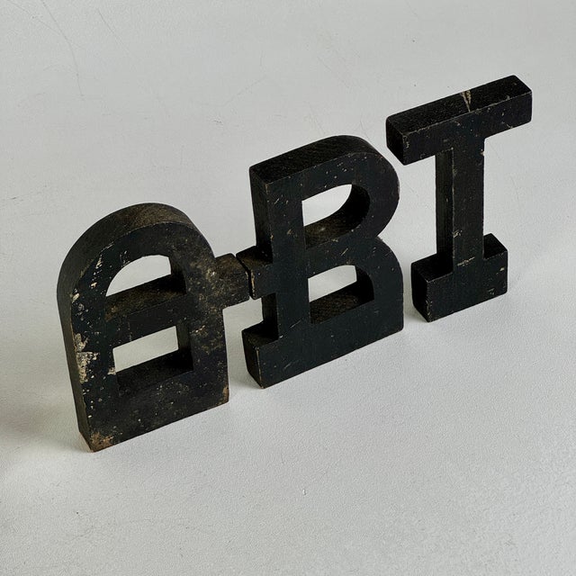 Black Unique Vintage Wooden Letters Spelling "Folk Art" in Art Deco Design & Weathered Black Paint For Sale - Image 8 of 10