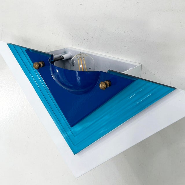 Metal Postmodern Blue Wall Lamps, 1980s, Set of 2 For Sale - Image 7 of 10