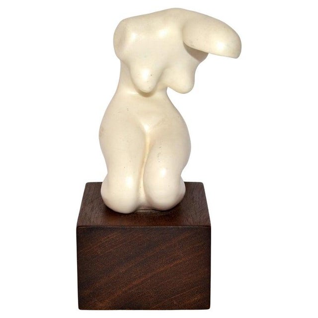 1970s Mid-Century Modern Kneeling Nude Ceramic Female Sculpture Rosewood Base For Sale In Miami - Image 6 of 14