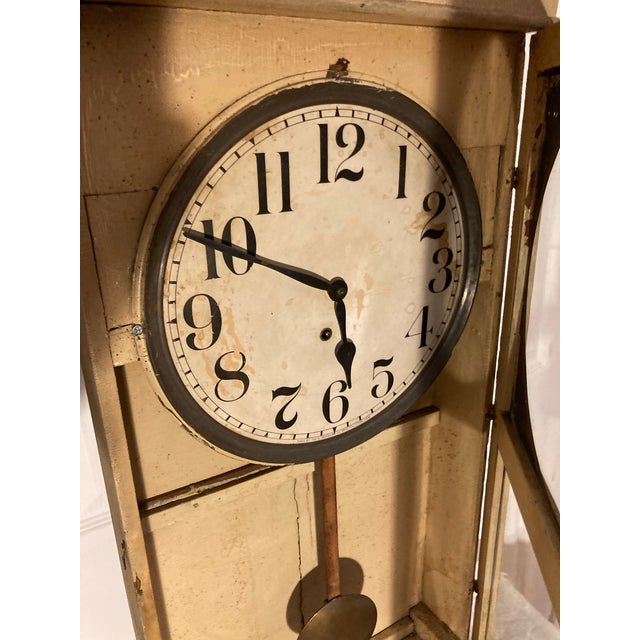 Wood Antique American School Clock Glass Front Gilding on Glass Around Face For Sale - Image 7 of 12