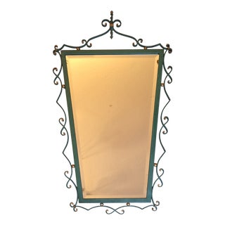 Mid-Century Modern Wall Mirror with Green Lacquered Metal Frame, 1958 For Sale