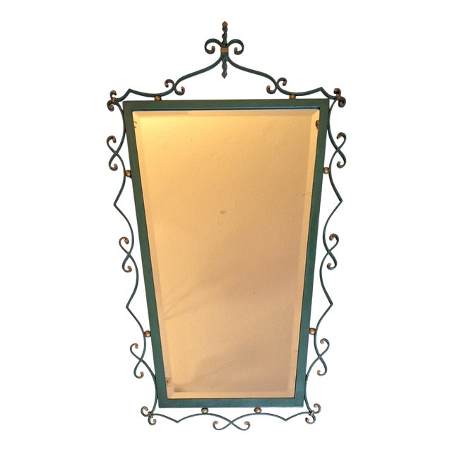 Mid-Century Modern Wall Mirror with Green Lacquered Metal Frame, 1958 For Sale