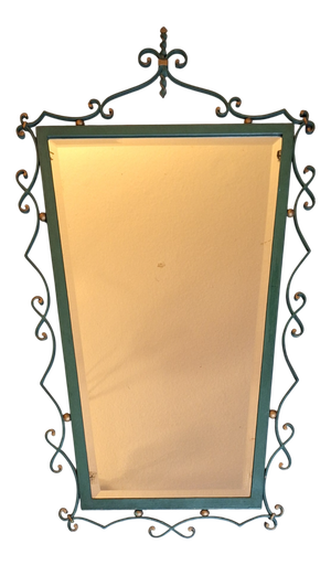 Mid-Century Modern Wall Mirror with Green Lacquered Metal Frame, 1958