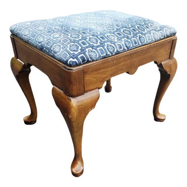 Statton Furniture Oxford Cherry Upholstered Stool, C 1970s For Sale