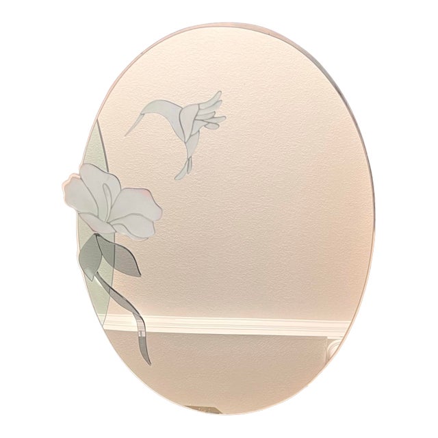 Vintage 1990 David Marshall Designer Wall Mirror Hummingbird Floral 29.5× 39.5 For Sale