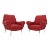 Pair of Red Upholstery Italian Lounge Chairs Brass Feet For Sale